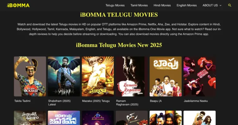 iBOMMA Telugu movies featured poster collage of latest South Indian cinema releases